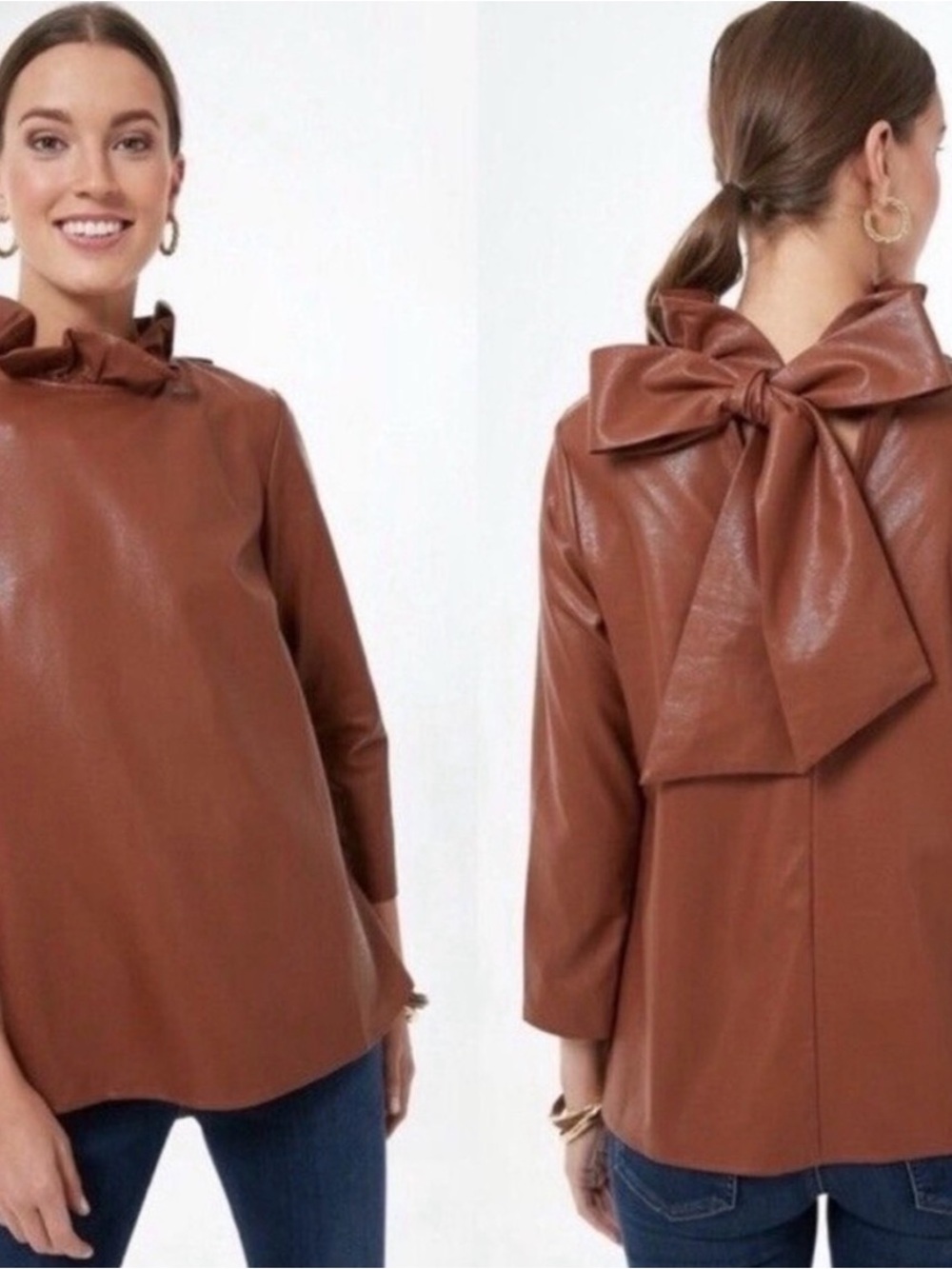 Tuckernuck Faye blouse in cognac faux leather EUC XXL